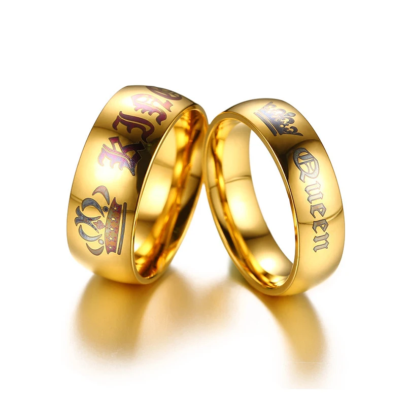 Ip gold Цвет 316L Нержавеющая сталь королева и король пара Кольца для любителей