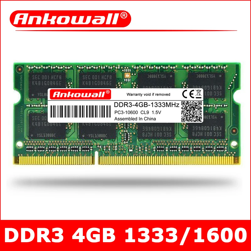 Ноутбук ANKOWALL DDR3 4GB 1333 1600 MHz sodimm ram память ноутбука 204pin 1,5 V гарантия три года