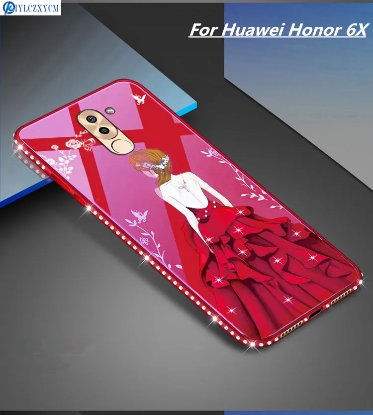 KIYLCZXYCM Стекло чехол для huawei Honor 6X защитное стекло задняя девушка Алмаз оболочка