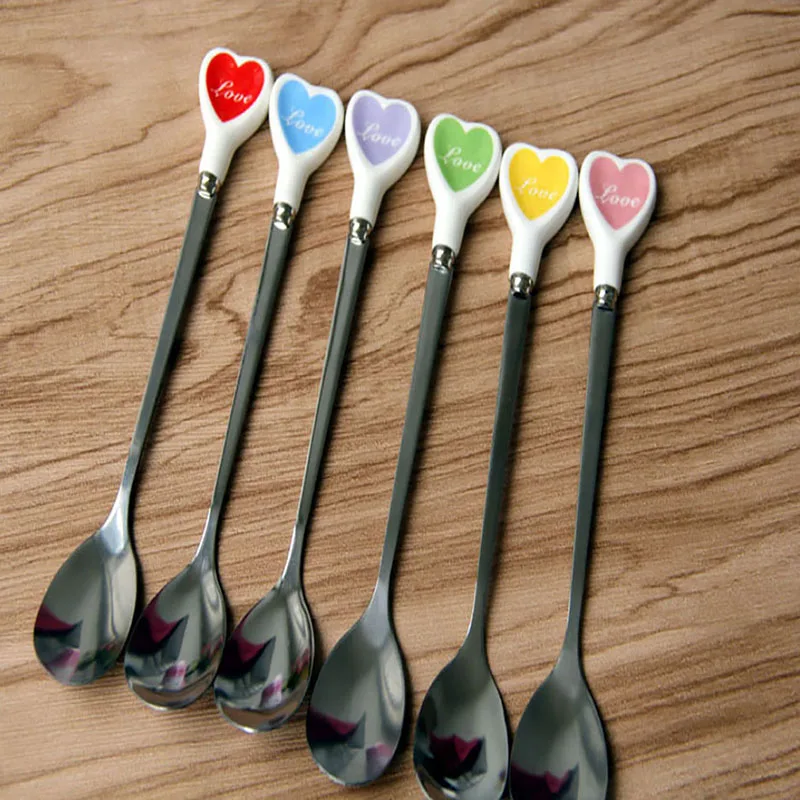 Ложка для мороженого в форме сердца с керамической ручкой столовые приборы