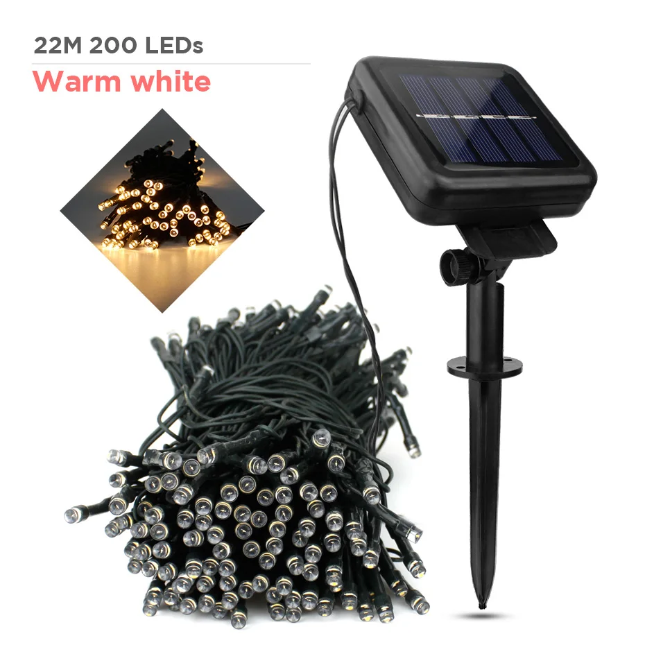 22m200LED Warm White 50/100/200 Светодиодные строки солнечный светильник s 7 м/12 м/22 M на открытом воздухе Водонепроницаемый улица дома рождественские украшения для сада Фея светильник полоса цепь - Испускаемый цвет: 22m200LED Warm White