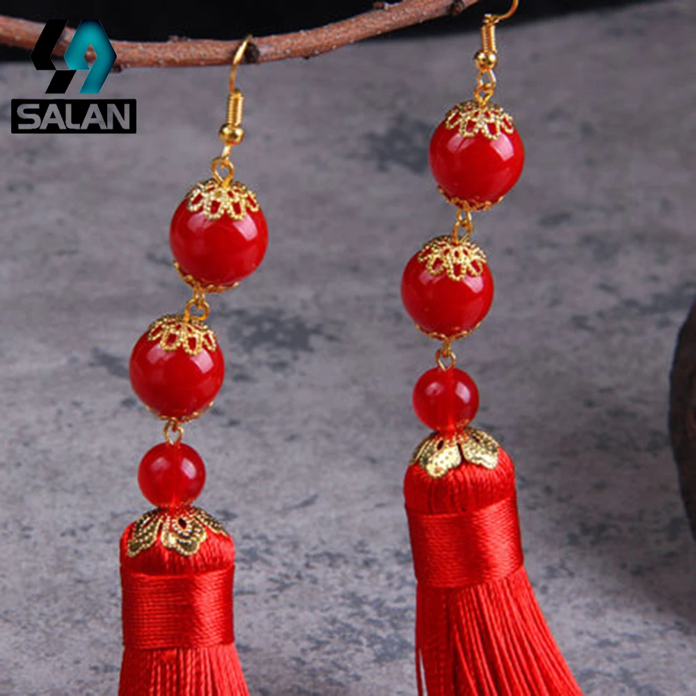 Юньнань Национальный фэн шуй серьги дождь длинный участок китайские cheongsam