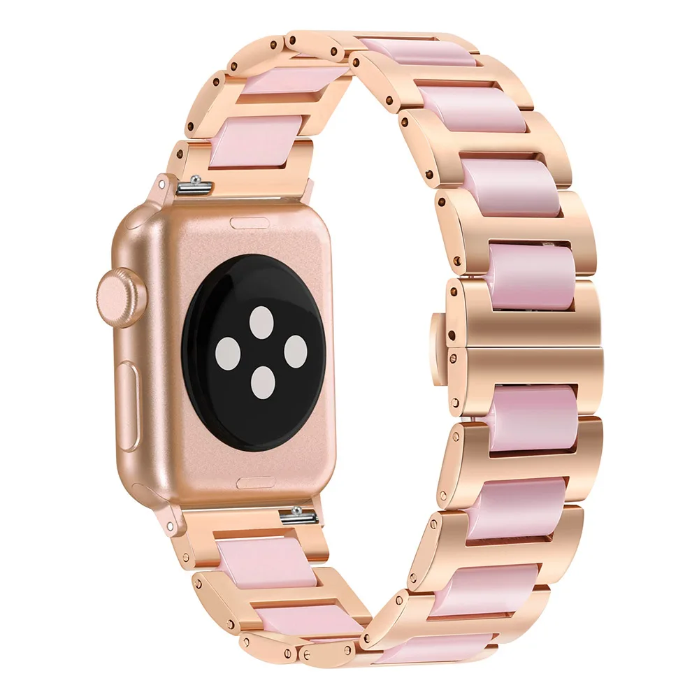 Ремешок для часов из нержавеющей стали и керамики для iWatch Apple Watch Series 5 4 3 2 1 38 мм 40 мм 42 мм 44 мм женский ремешок на запястье