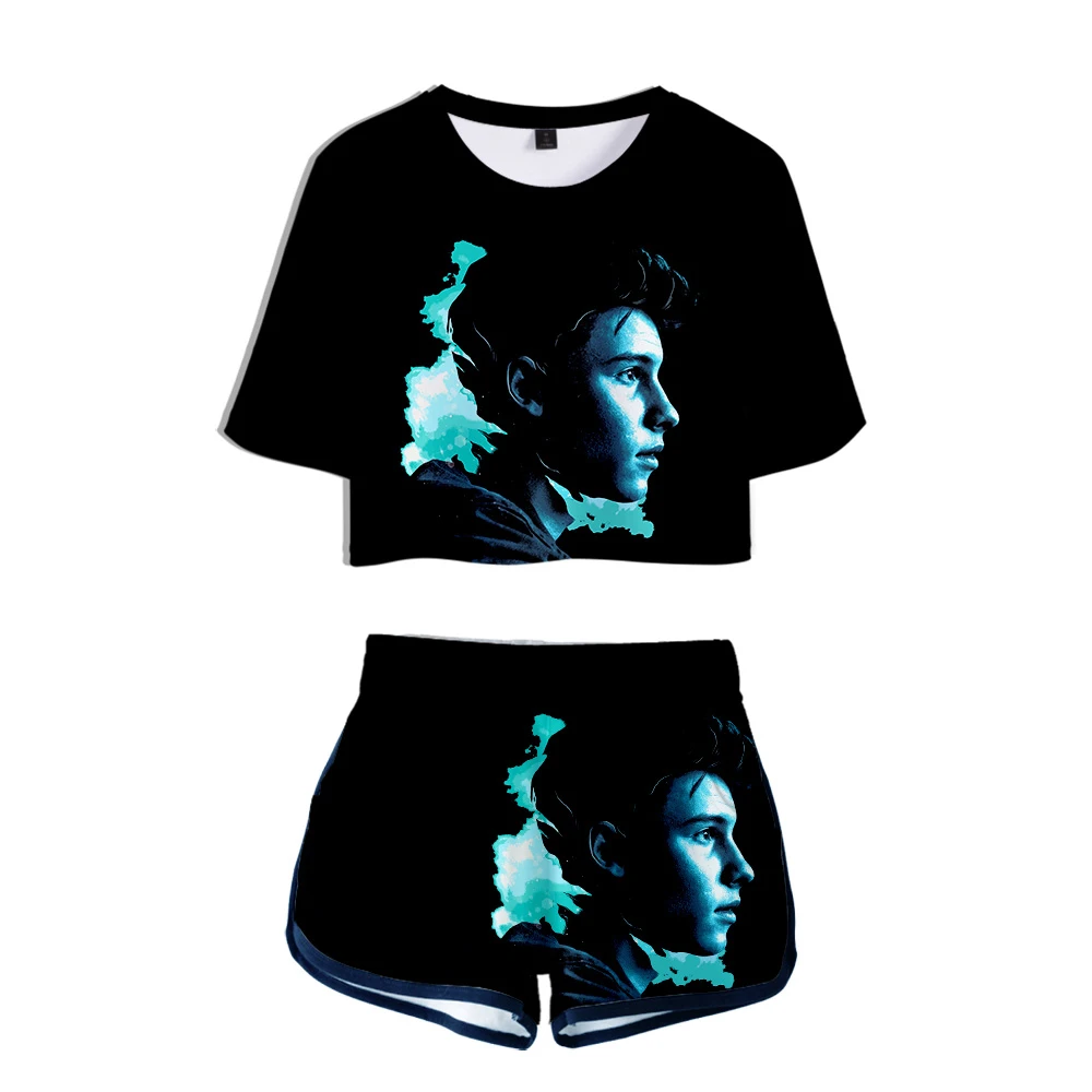 Женские комплекты из двух предметов с 3D принтом Shawn Mendes модный летний укороченный