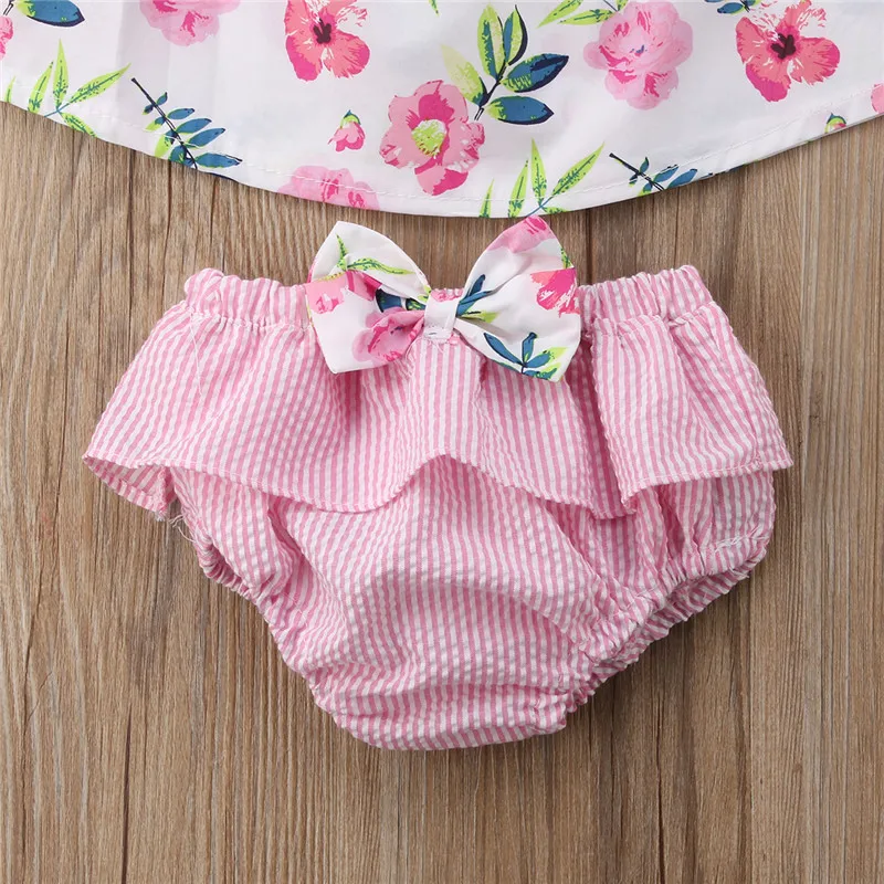 Комплект одежды для новорожденных девочек летнее платье без рукавов с цветочным