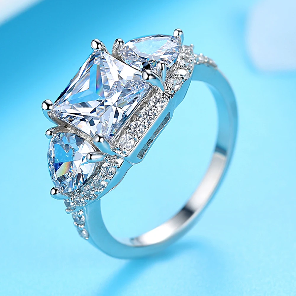 Классическое Роскошное однотонное серебряное бриллиантовое кольцо серебряный