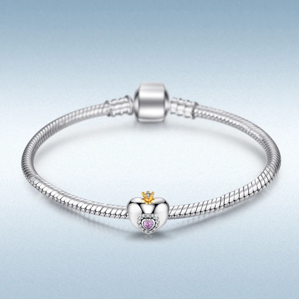 Jewelrypalace стерлингового серебра 925 сердце сцепления блеск розовый жемчужный бисер Шарм Fit Браслеты подарки для Для женщин Юбилей