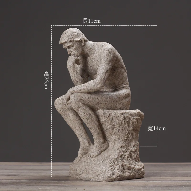 Rodin Thinker статуя изобразительного искусства скульптура, декор мужская фигура в Стиле Ню настоящая смола порошок литая комната украшение дома стол дисплей поставки - Цвет: A