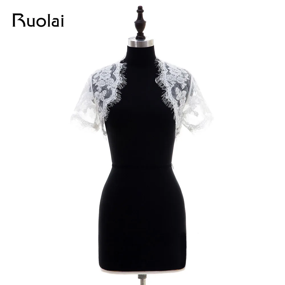 

New Arrival Short Sleeves Lace Wedding Jacket Dot Net Lace Bolero Bridal Wrap Custom Made Wedding Jackets FJ15