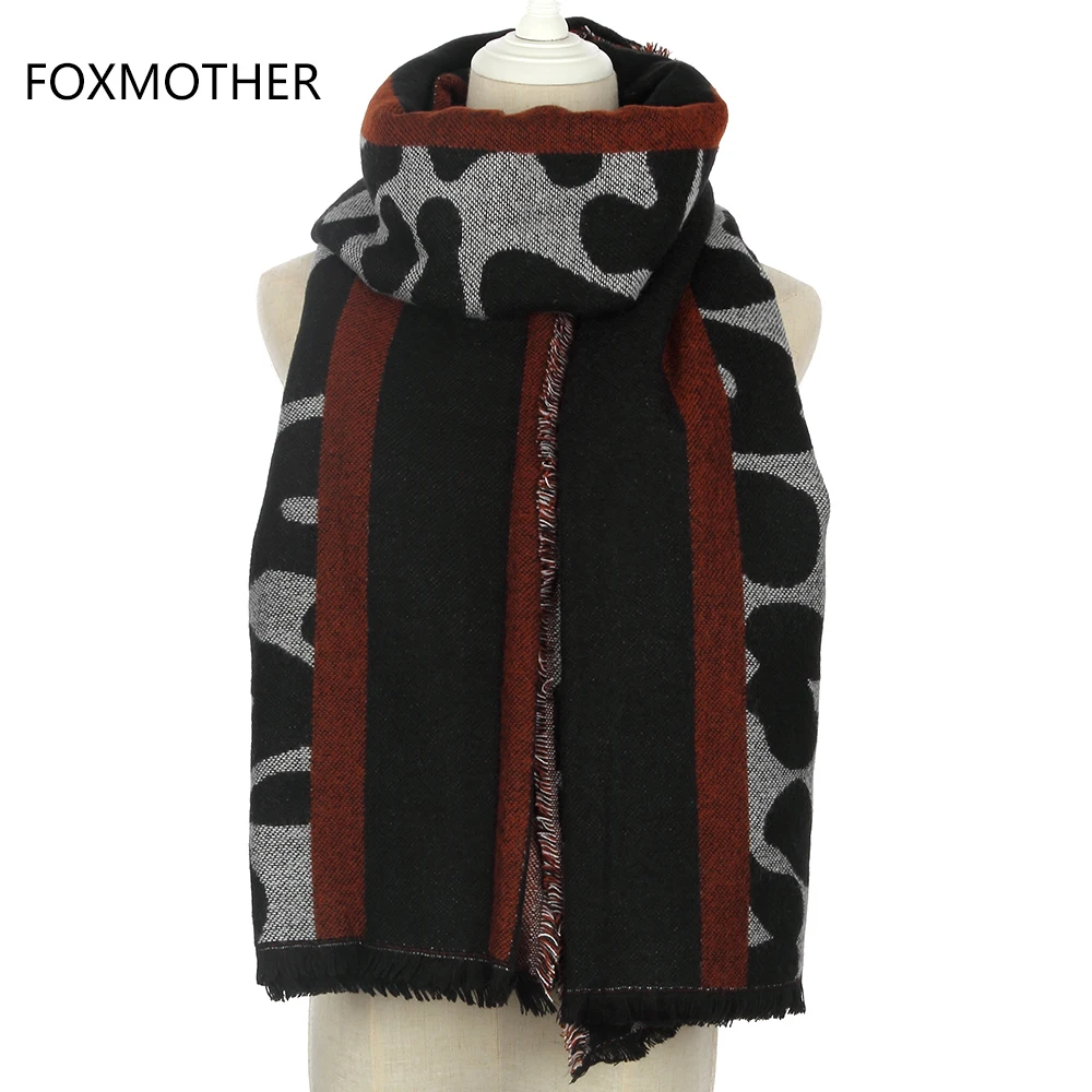 Foxmother 2017 Новая мода зимние теплые толстые черный серый оверсайз с кашемиром Leopard