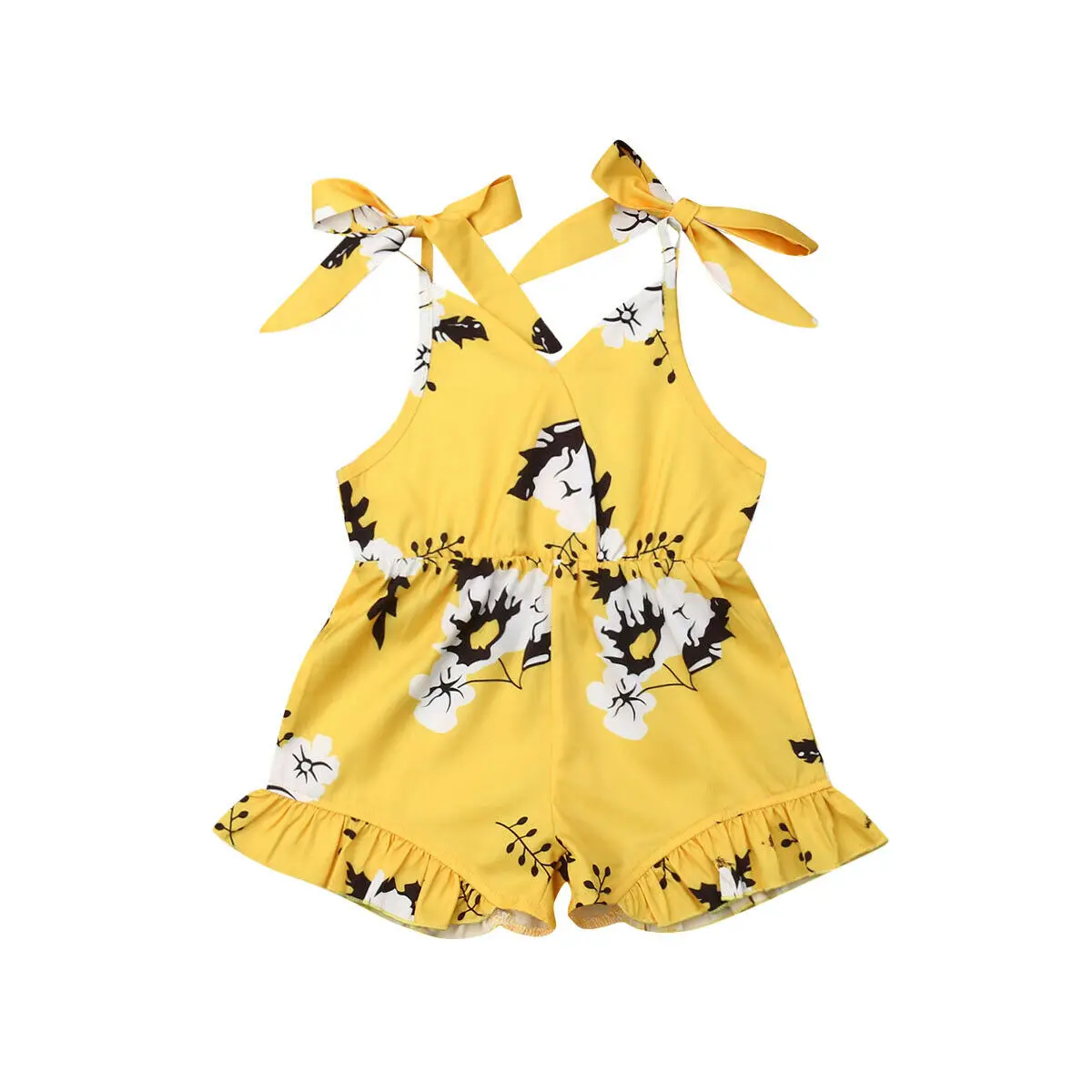 Children Clothes 1 2 3 4 5 6 Years age new cotton Sleeveless bow floral Romper Outfits Jumpsuit kids baby girls Clothing - Цвет: Цвет: желтый