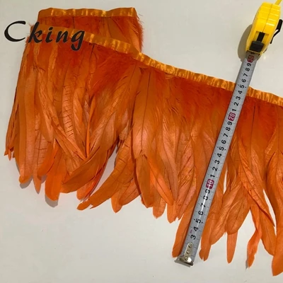 orange Красивая лента для свадебной вечеринки, 2 метра, с натуральными птичьими Петушиными хвостиками и перьями, кружевная лента DIY 20-25 см - Цвет: orange