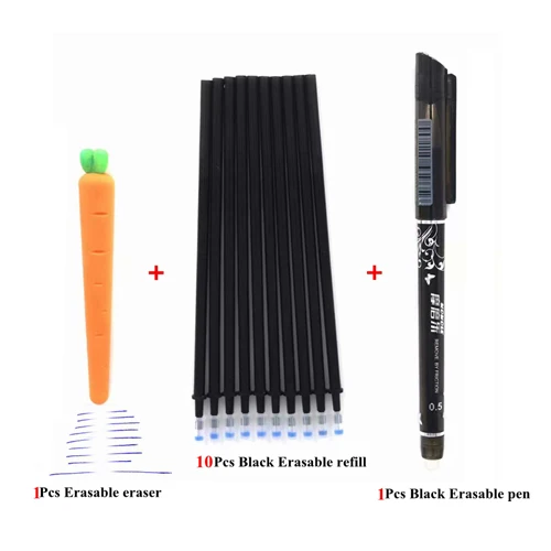 12Pcs black set 12 шт./лот стирающаяся ручка с пастой стержень 0,5 мм синий/черный/красный чернил Заправка для гелевой ручки Комплект для школы офиса инструмент канцелярские - Цвет: 12Pcs black set