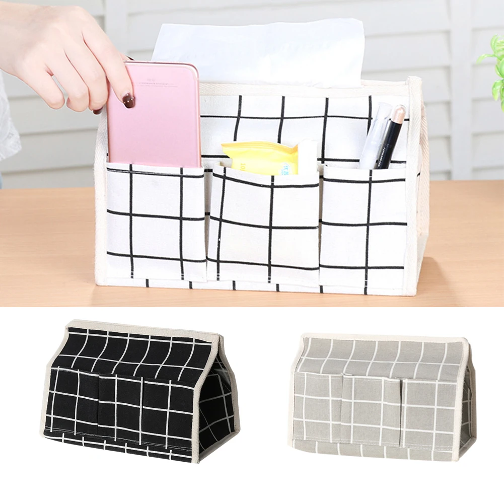 Hot Fashion Linen Grid Pattern Foldable Desktop Tissue Holder Storage Box Home Decor | Дом и сад