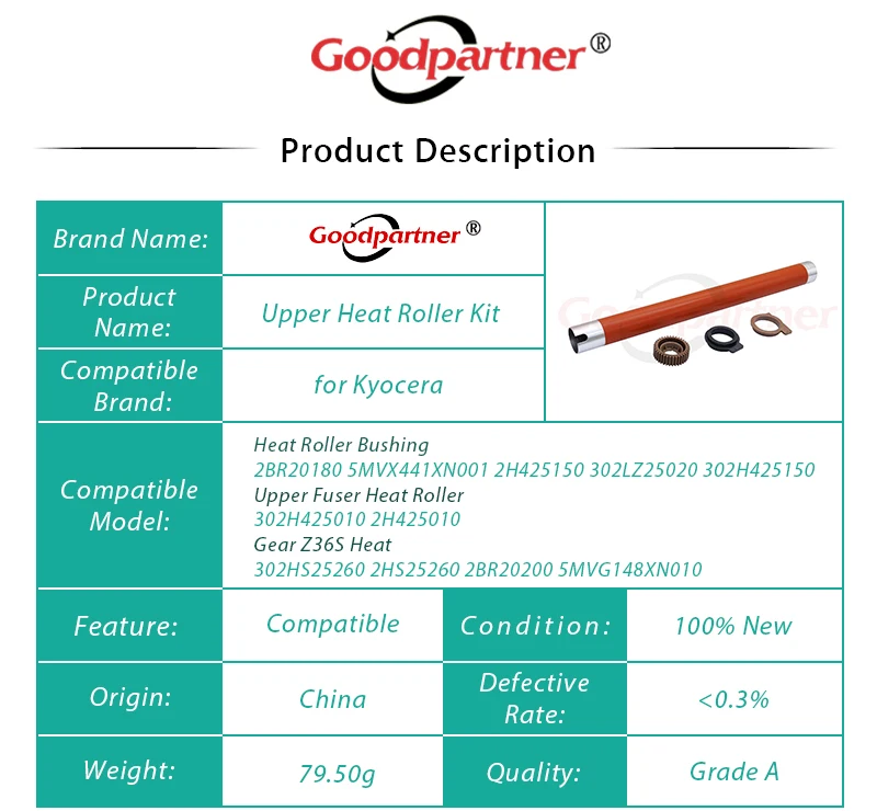 Верхняя Тепловая роликовая втулка шестерни для Kyocera FS1028 FS1128 FS1350 FS2000 KM2810 KM2820 5