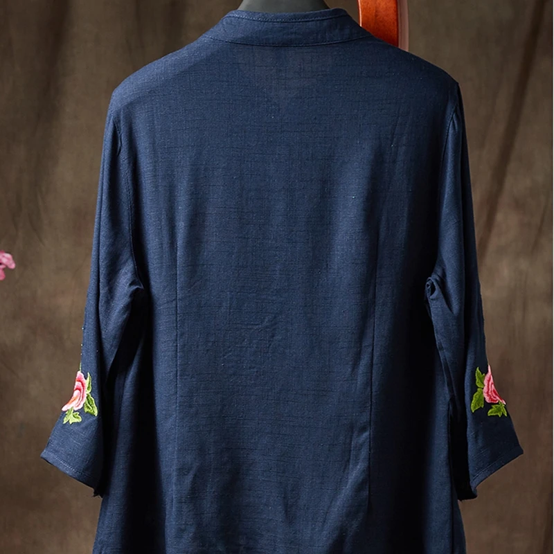 Женские китайские топы с вышивкой Hanfu винтажная рубашка этническая литературная