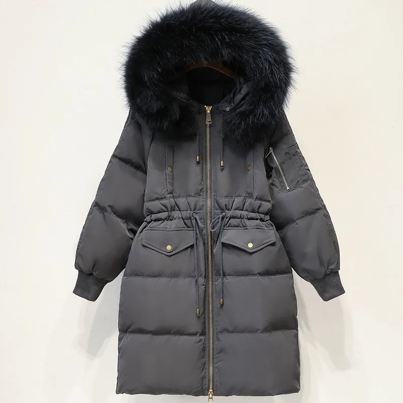 XL-4XL 5XL Женская одежда зимние куртки парка на утином пуху длинные пальто капюшон с натуральным мехом корейские Топы Плюс Размер Пальто утолщенное теплое