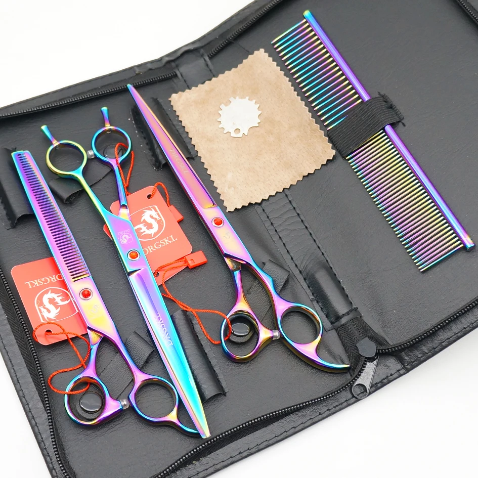 

3 PCS DRGSKL 8.0 inch hair scissors pet scissors set, Repair the hair cut, professional hair hairdressing scissors + bag