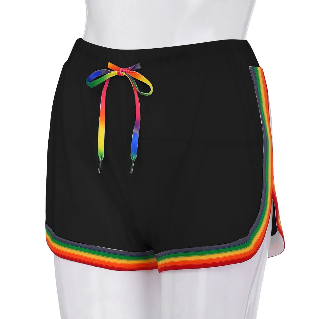 Women Rainbow Print Lace Up summer shorts High Elastic Waist Sashes sports shorts women Casual pantaloncini donna