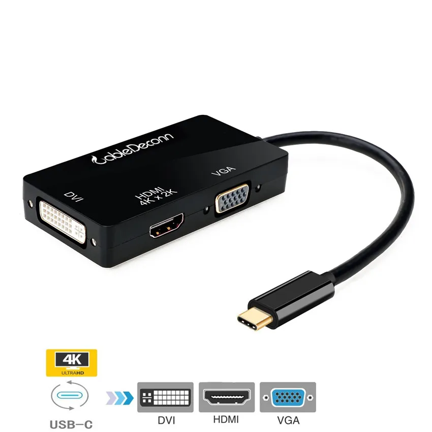 Адаптер Thunderbolt 3 Type c с разъемом Male hdmi vga dvi Femal USB C to 4 k многопортовый кабель для Macbook