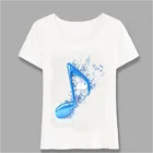 Красивая художественная футболка с музыкальными нотами, милая женская футболка, элегантная синяя Дизайнерская футболка с нотами, топы, Модные женские повседневные футболки в стиле Харадзюку