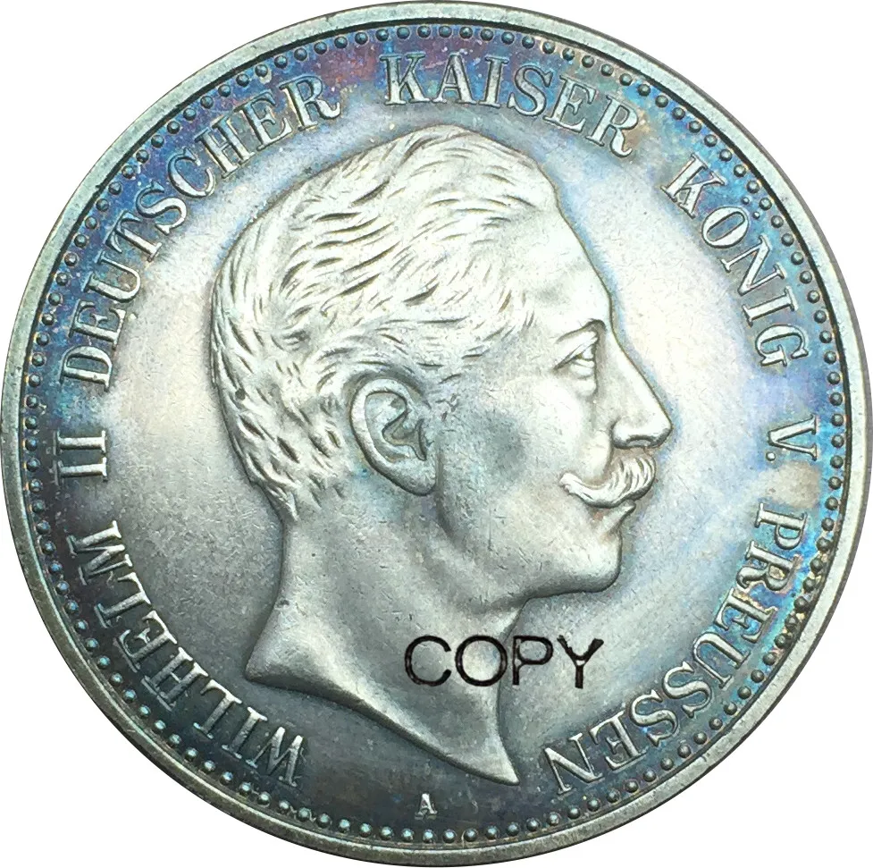 Немецкие Штаты 1900 император король Пруссии 5 Mark Wilhelm II Мельхиор посеребренные копии монет