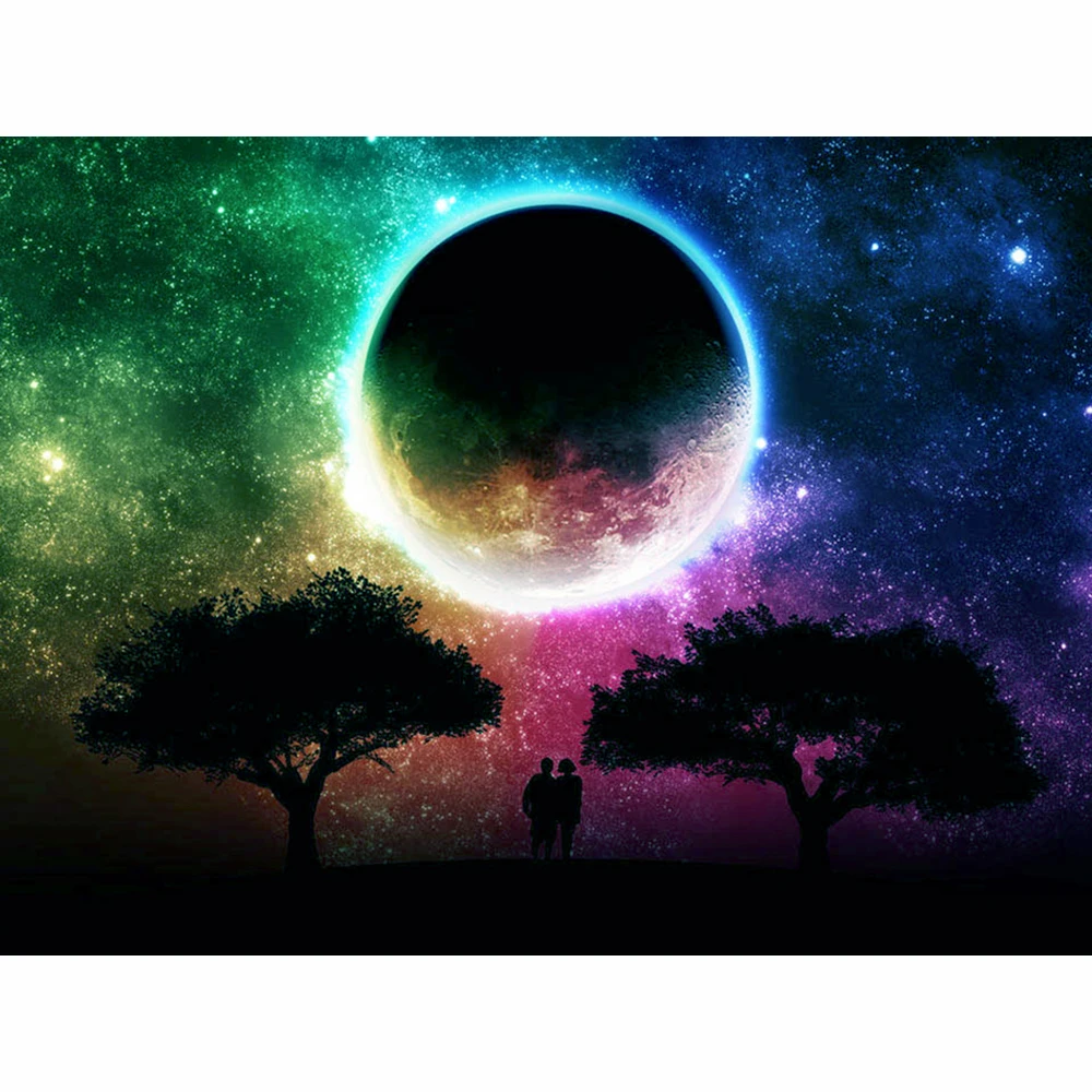 Луна и дерево алмазов картина рисунок для вышивки крестом-полный квадратных