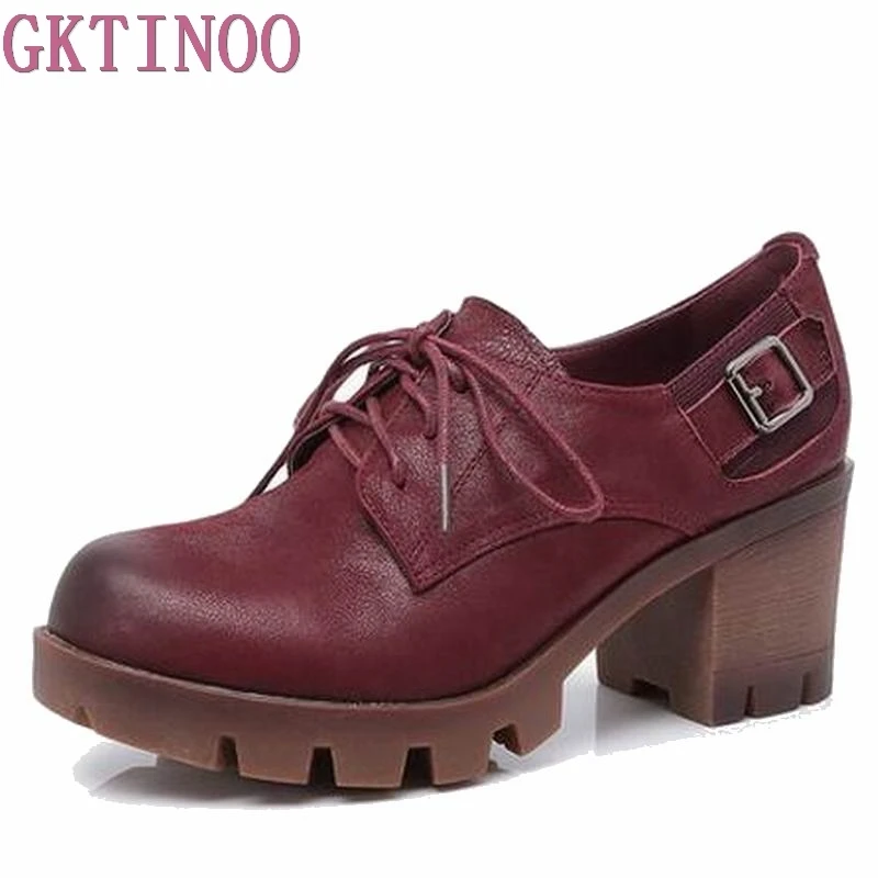 Туфли лодочки женские из натуральной кожи на платформе и толстом высоком каблуке