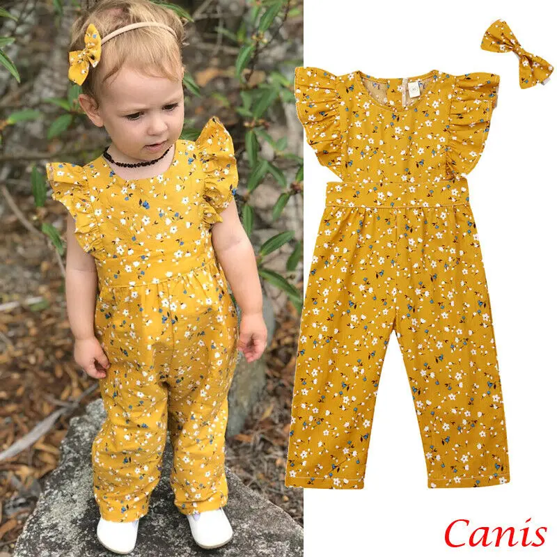 2 шт. Детская одежда для маленьких девочек Новейшая модная Желтый комбинезон с