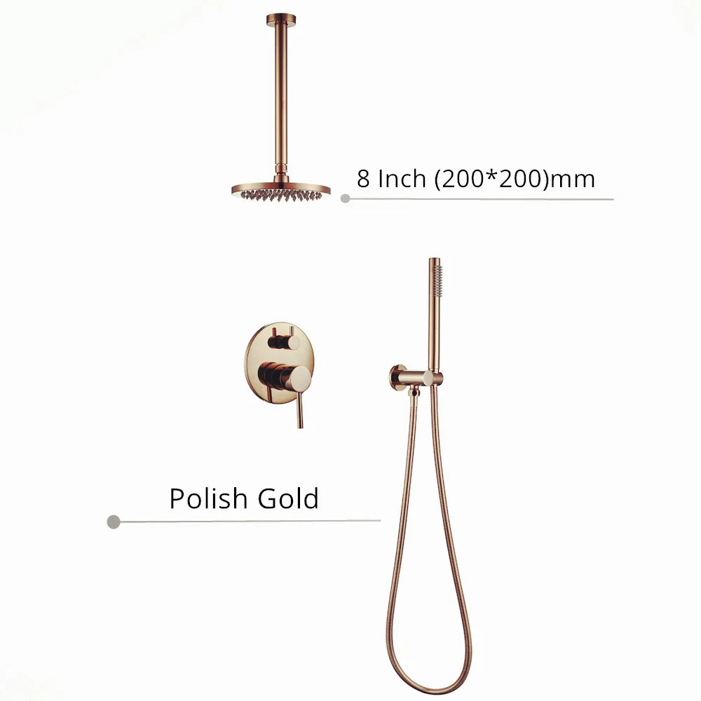 Polish Gold 8inch Набор для душа,, роскошный смеситель для ванной комнаты, розово-черный, 8-16 дюймов, душевая головка, потолочное крепление, смеситель, ручной распылитель - Цвет: Polish Gold 8inch