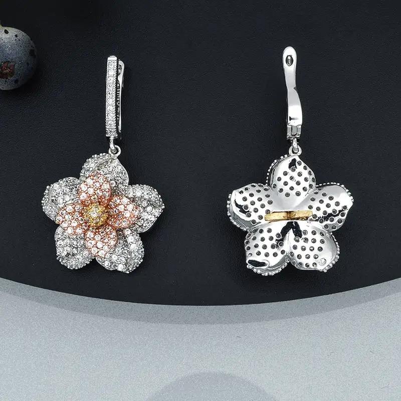 ModemAngel Three Tone Flower Earrings Ring Fashion Jewelry Sets AAA Cubic Zircon Women Wedding Party Bijoux Bijouterie Gift | Украшения и