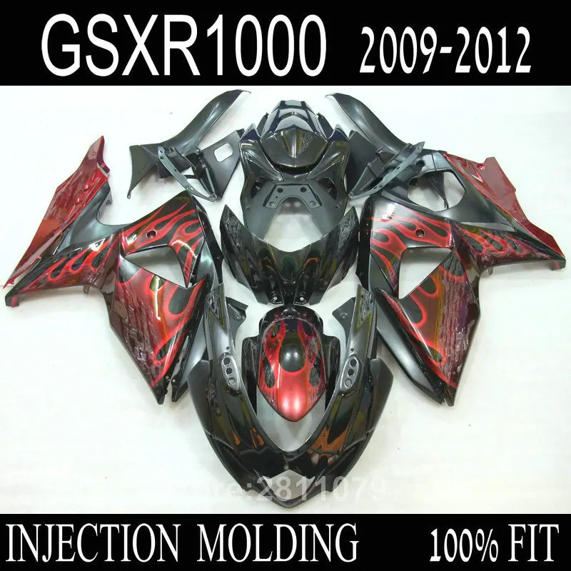 

Injection molded fairing kit for Suzuki GSXR1000 09-15 red flames black fairings set GSXR1000 2009-2015 KM13