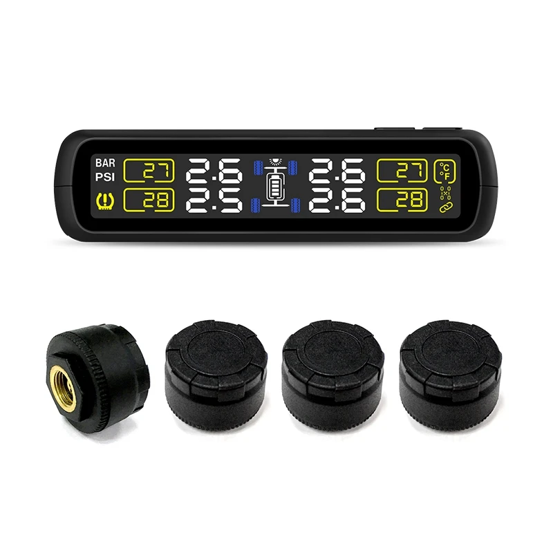 Careud Tpms Авто беспроводная система контроля давления в шинах Солнечная энергия цифровой ЖК-дисплей цветной дисплей с 4 датчиками