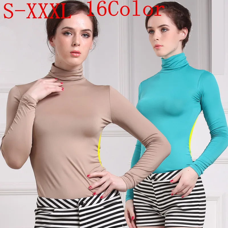 

High Elastic New 2022 Fashion Brand Korean Women's Spring Autumn Tops Cotton Long Sleeve Velvet Turtleneck T-shirt Women Shirts