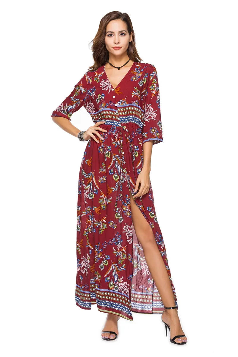 Boho длинное пляжное платье, летнее женское платье-туника на пуговицах, платье с разрезом спереди, купальный костюм, накидка, купальник, юбка, халат De Plage A52
