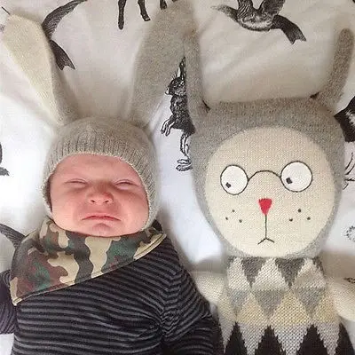 Детская зимняя теплая вязаная крючком Шапка-бини с ушками кролика | одежда и