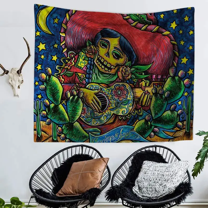 JaneYU Cross Border Bohemia New Abstract Colorful Skull Print Tapestry Wall Hanging Beach Towel Seat | Дом и сад