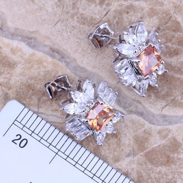 Набор необычных ювелирных изделий цвета шампань морганит белый CZ посеребренный