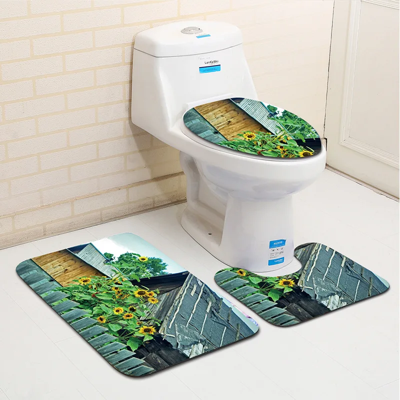 free shipping 3pcs purple ball flower banyo bathroom carpet toilet u bath mat set non slip pad tapis salle de bain alfombra bano free global shipping