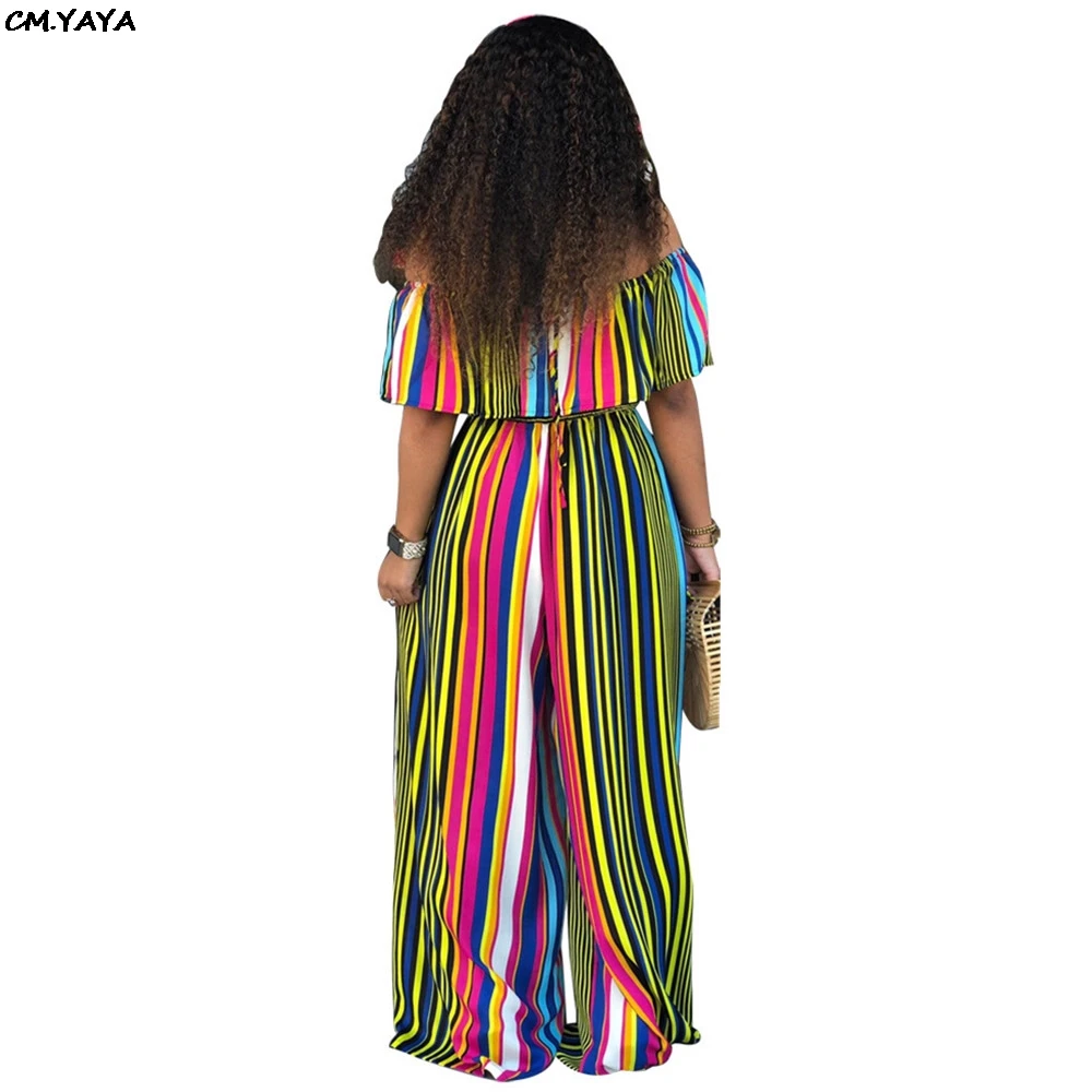 Женский свободный комбинезон в полоску повседневный пляжный с открытыми плечами