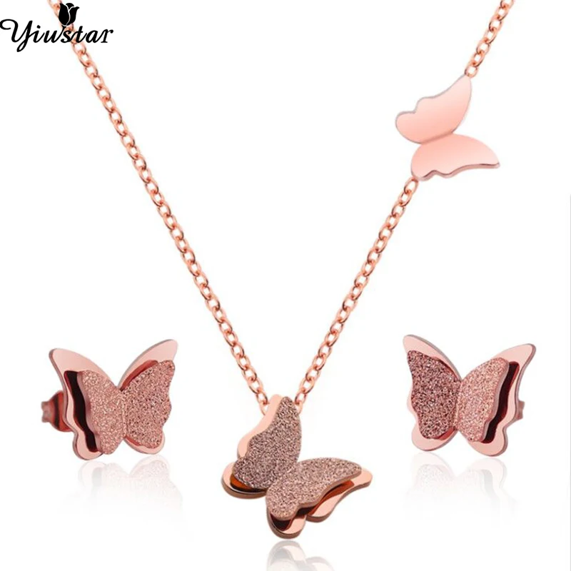 

Yiustar Elegant Butterfly Jewelry Sets for Women Necklace/Earings Stainless Steel Stud Earrings Butterfly Collier Femme Brincos