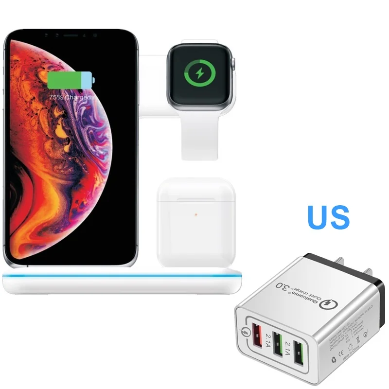 Tongdaytech 15 Вт Qi Быстрое беспроводное зарядное устройство для Iphone X 8 11 Pro быстрая док-станция для зарядки для Apple Airpods Pro Watch 5 4 3 2 1 - Тип штекера: WhiteUS