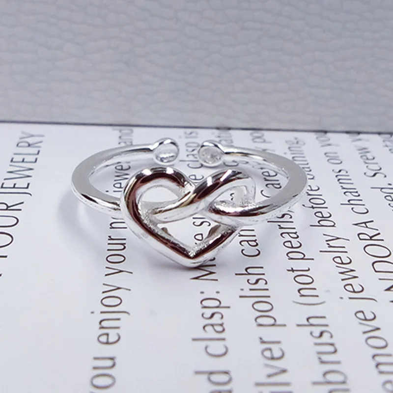 Женское кольцо с сердечком Infinity Knot классическое из стерлингового серебра 925
