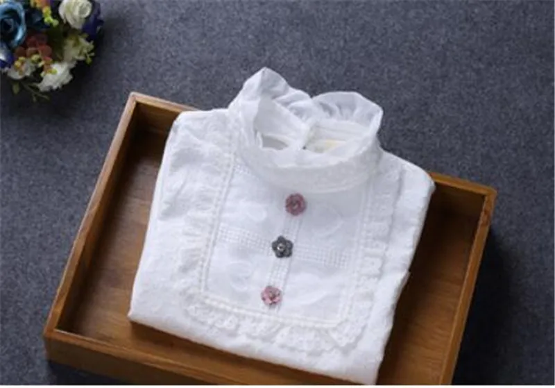 B Autumn Winter Girls Blouse Shirts Baby Teenager School Girl Tops Cotton Lace Long Sleeve Kids Shirt Children Clothes - Цвет: B