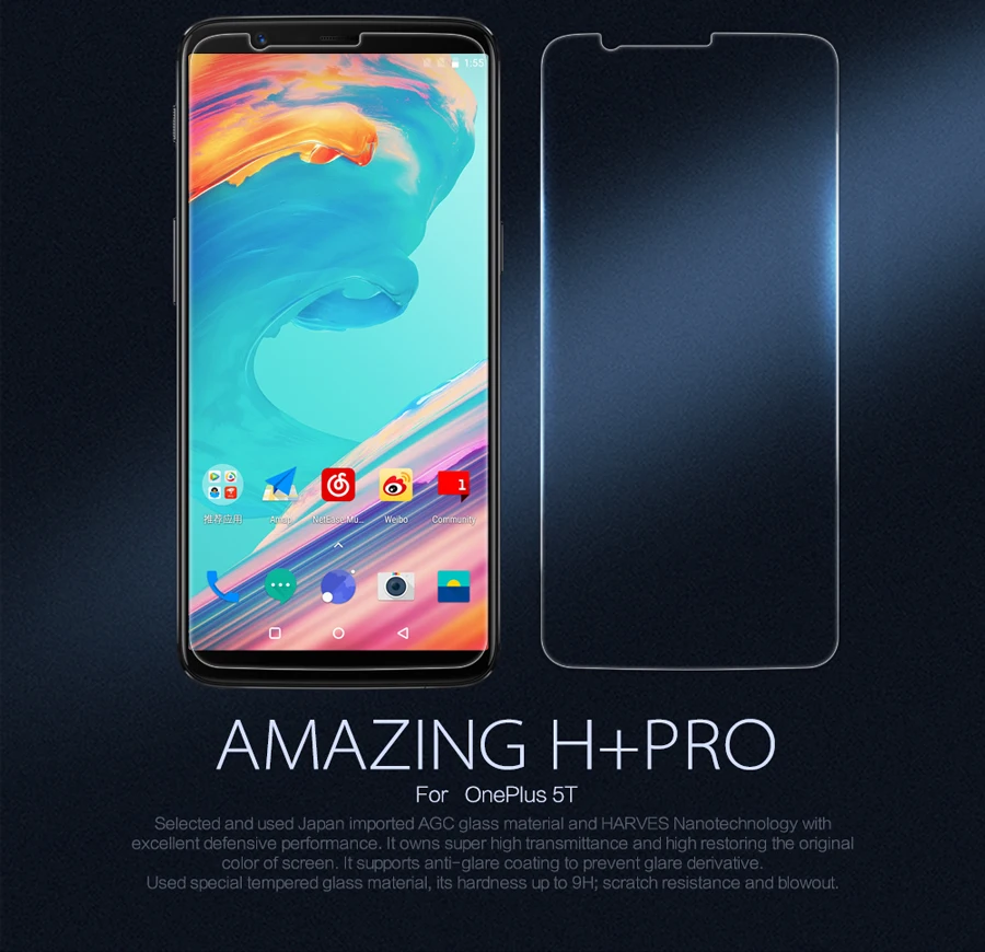 Защитная пленка Nillkin из закаленного стекла для OnePlus 5T A5010 Amazing H + Pro Nano