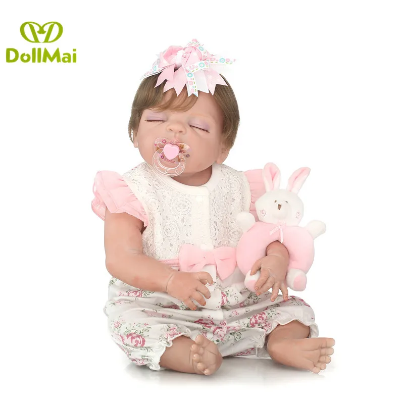 

Кукла реборн силиконовая Спящая, полноразмерная кукла-младенец, игрушка с корнями и гладкими волосами, подарок для детей, 57 см