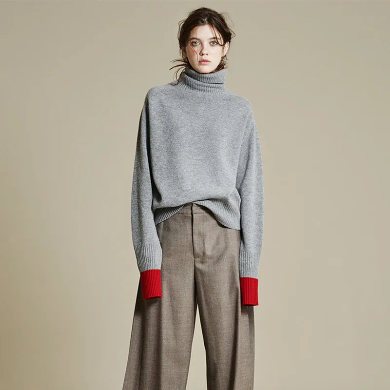 Женский длинный толстый кашемировый свитер оверсайз с высоким воротником