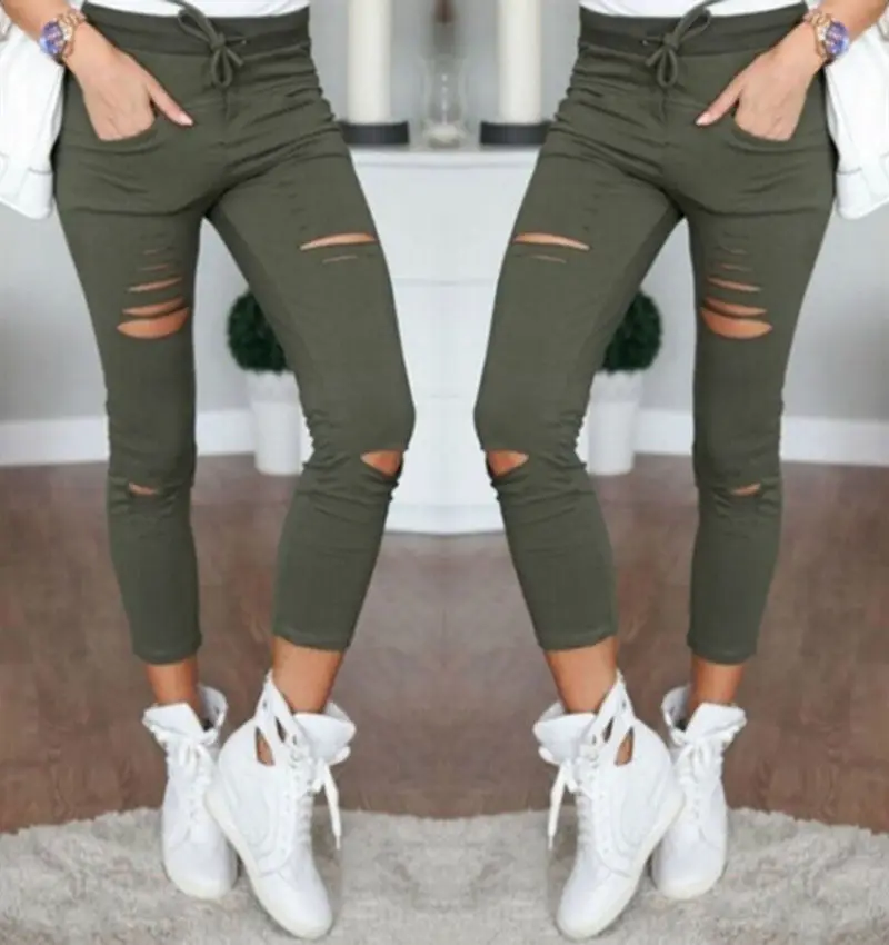 Женские джинсовые брюки рваные джинсы до колена выцветающие облегающие легинсы