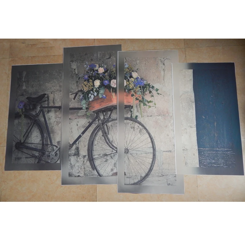 4 шт. Холст Картина Винтаж Домашний декор печати Ретро велосипед маслом картина