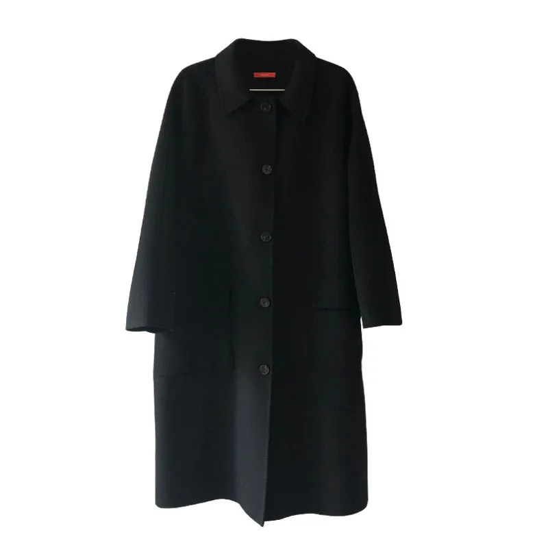 

High Quality 2019 Women's Woolen Coat Autumn Winter Korean Parker Simple Texture Lapel Jacket Wide Thick Long Woolen Coat Female